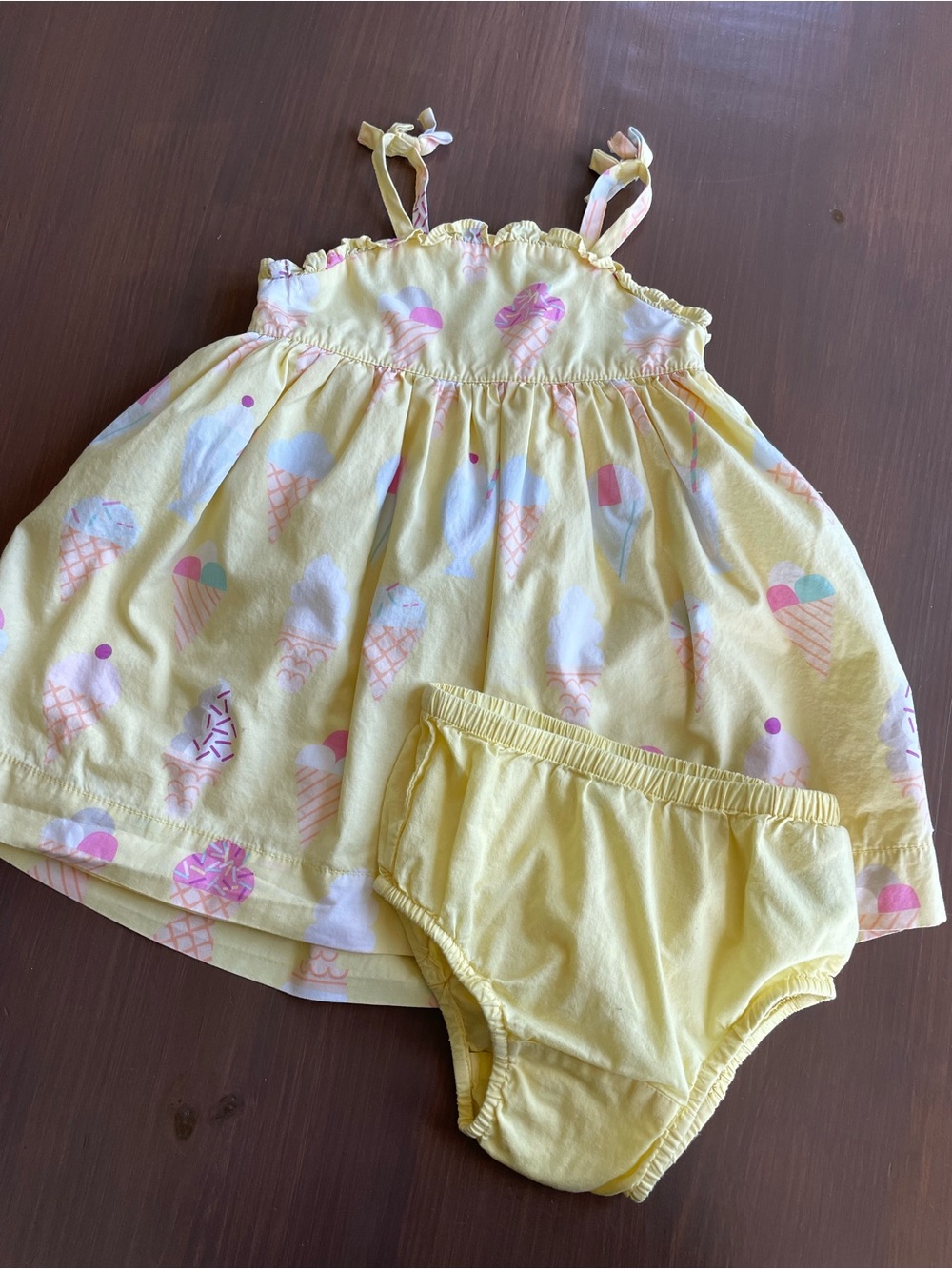 Baby Gap Yellow Ice Cream Print Summer Dress w/ Bloomers Size 18-24M